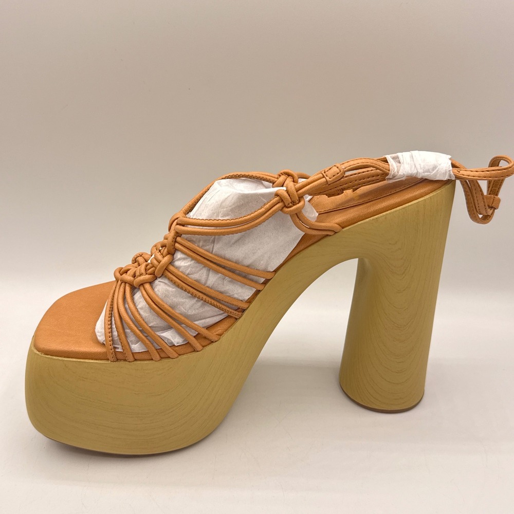 Sam Edelman Gia Platform Sandals Womens 9M Sand Vachetta Leather Wood Block Heel - Picture 11 of 16